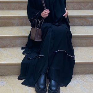 Black layered abaya with silver studded lining!*SOLD*